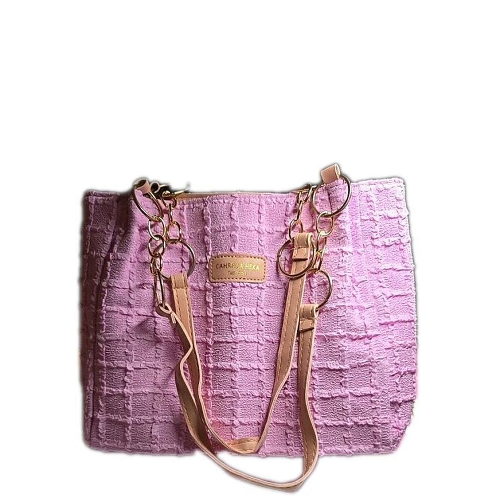 Cahres & Heka Pink Nylon Tote Zipper Shoulder Bag/New